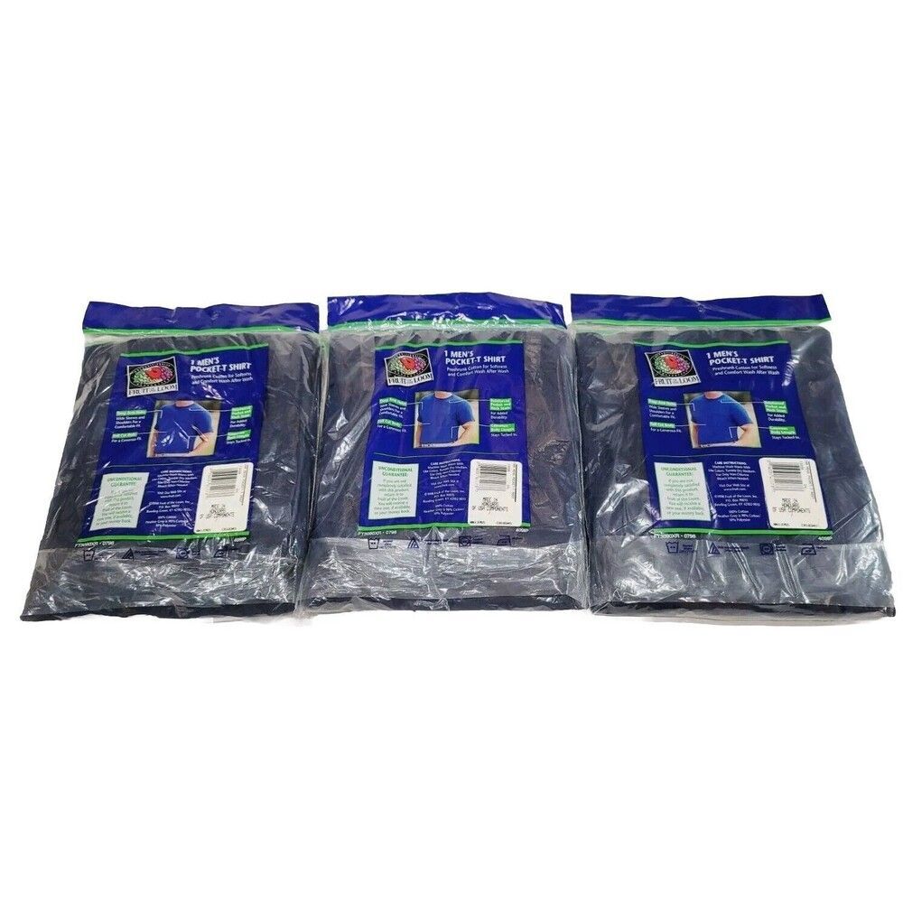 3pk Vintage FRUIT OF THE LOOM Cotton Pocket Tshirt Slightly Imperfect Navy, 3XL - Picture 5 of 10